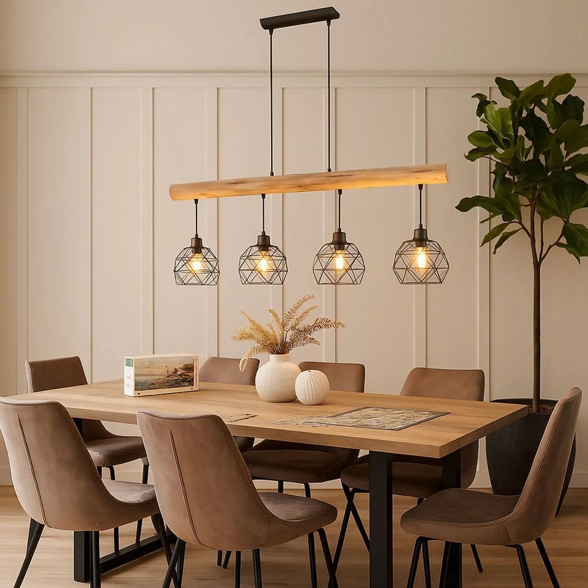 LED hanglamp hanglamp woonkamerlamp plafondlamp, metaal glas MDF rookkleurig donkerbruin, in hoogte verstelbaar, 1x E27 gloeidraad LED warm wit, H 120 cm de Globo en Marron – photo produit