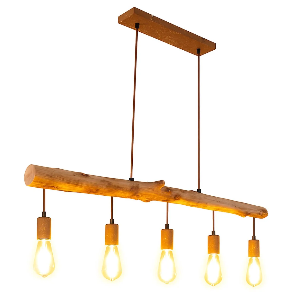 LED hanglamp houten balk hanglamp 5 vlammen eettafellamp woonkamerlamp, 5x 4W 5x 280 lwarm wit, L x H 100 x 140 cm von Globo in Braun – Produktfoto