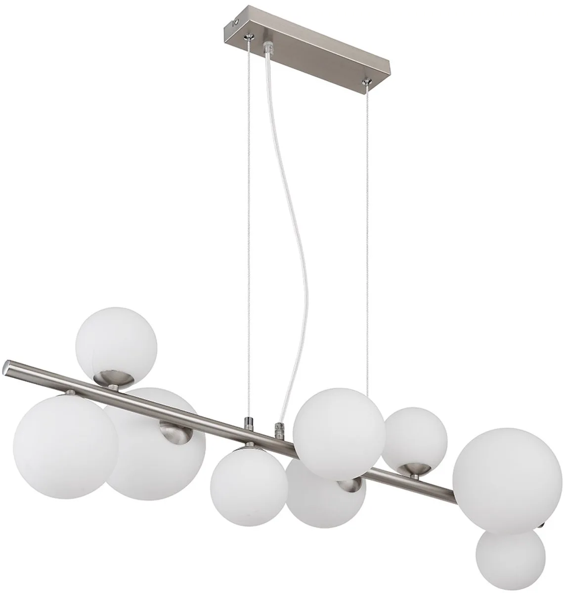 LED hanglamp in hoogte verstelbaar eetkamerlamp glazen bollen hanglamp glas wit, metaal nikkel, 9x G9 3.5W 350Lm warm wit, LxBxH 87x34.5x120 cm von Globo in Silber – Produktfoto