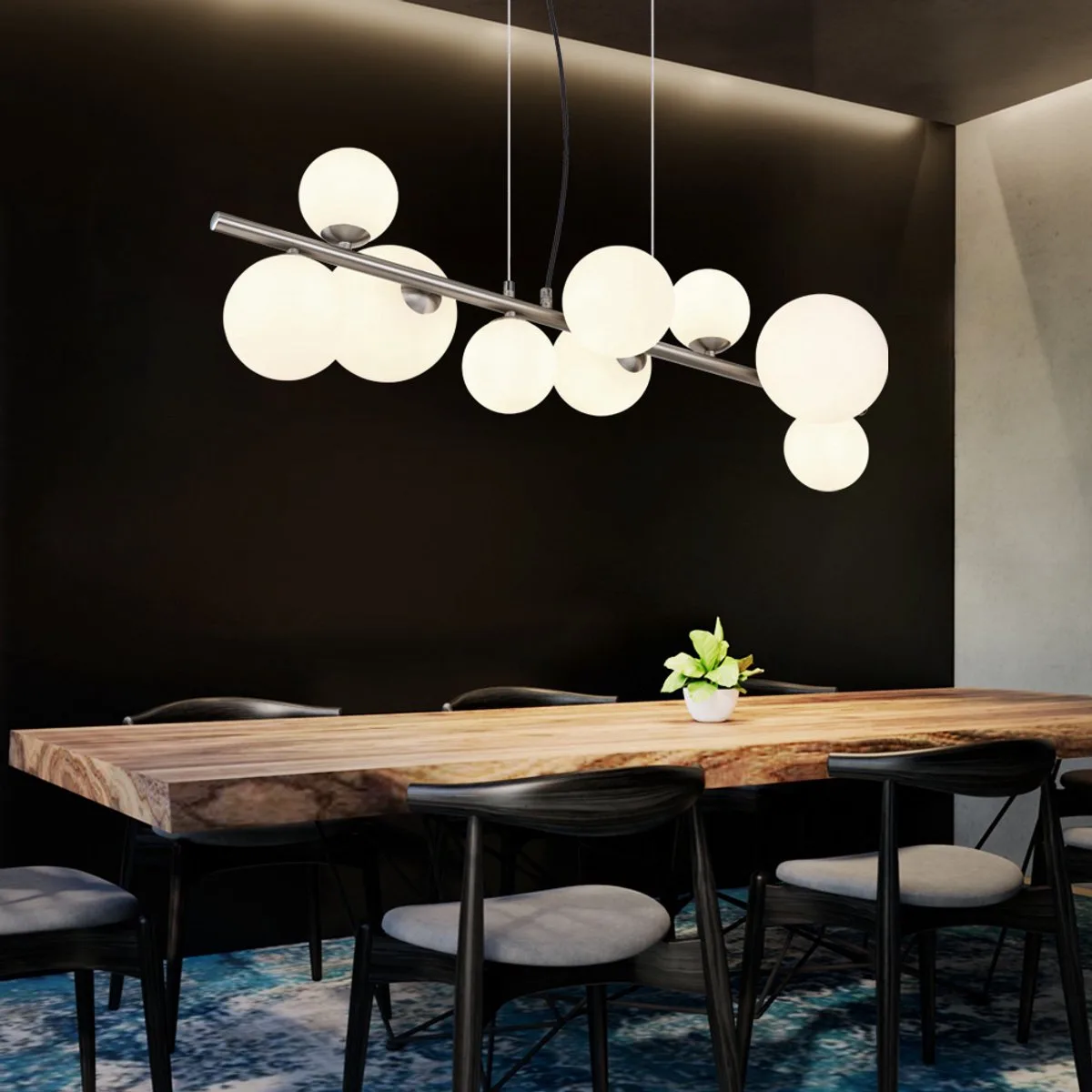 LED hanglamp in hoogte verstelbaar eetkamerlamp glazen bollen hanglamp glas wit, metaal nikkel, 9x G9 3.5W 350Lm warm wit, LxBxH 87x34.5x120 cm von Globo in Silber – Produktfoto