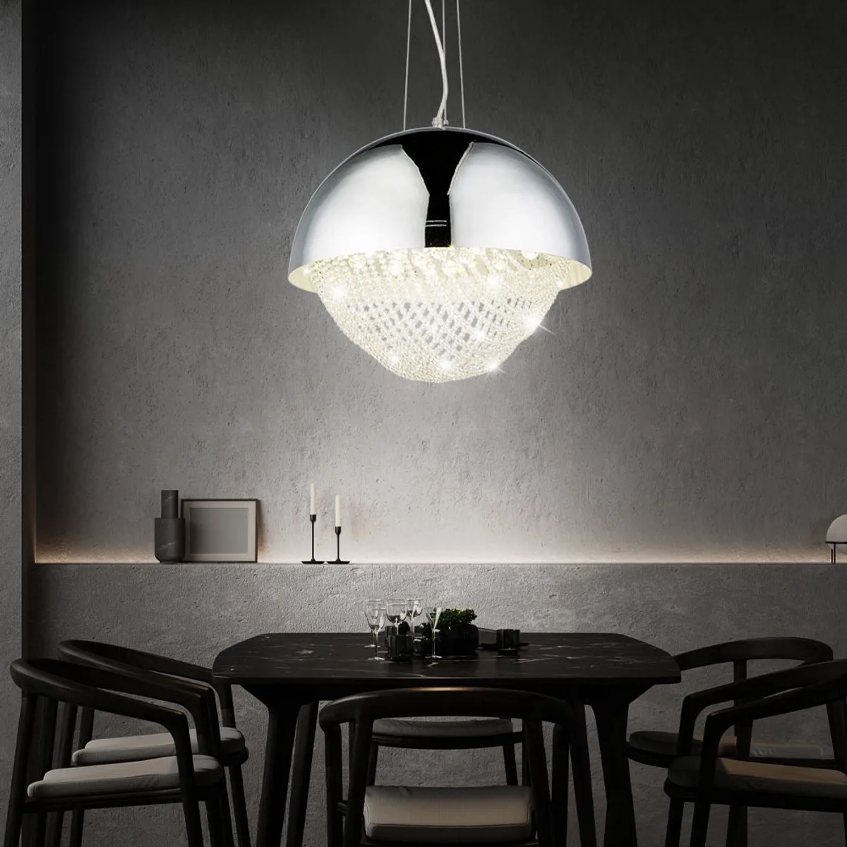 LED hanglamp kristal spot chroom plafondlamp woonkamer verlichting rond 40 cm fra Globo i Sølv – produktbillede