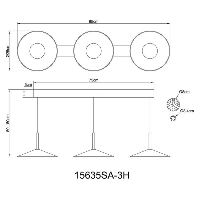 LED hanglamp Lampone, zandkleurig, lengte 95 cm, metaal, 3-lamps fra Globo i Zand, Opaal, Sort – produktbillede