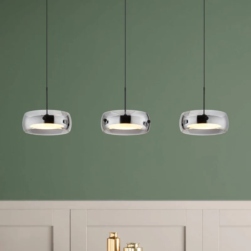 LED hanglamp Livion, rookgrijs/zwart, glas, 85 cm fra Globo i Rookgrijs, Sort – produktbillede