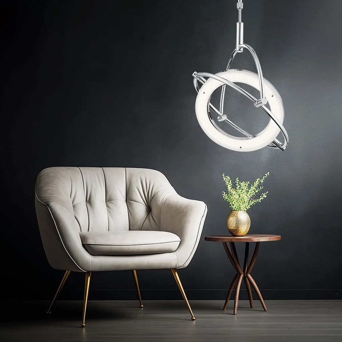 LED hanglamp pendel eettafel lamp design lamp chroom woonkamer lamp, ring beweegbaar, 24W 1800lm neutraal wit, LxH 43,5x96 cm fra Globo i Sølv – produktbillede
