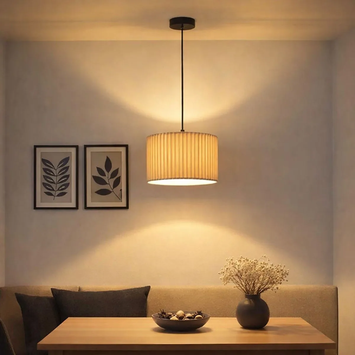 LED hanglamp textiel hanglamp eettafel lamp natuurlijke kleur keuken lamp, 9W 810lm warm wit, DxH 38 x 120 cm fra Globo i Beige – produktbillede