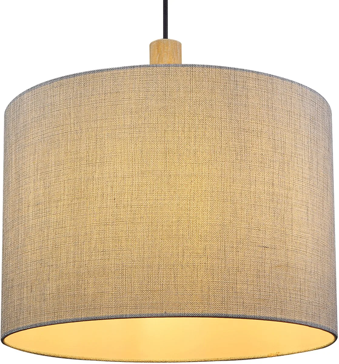 LED hanglamp textiel hanglamp stoffen kap grijs woonkamer lamp, metaal hout, 7W 806Lm warm wit, DxH 40x120 cm van Globo in Zwart – productfoto