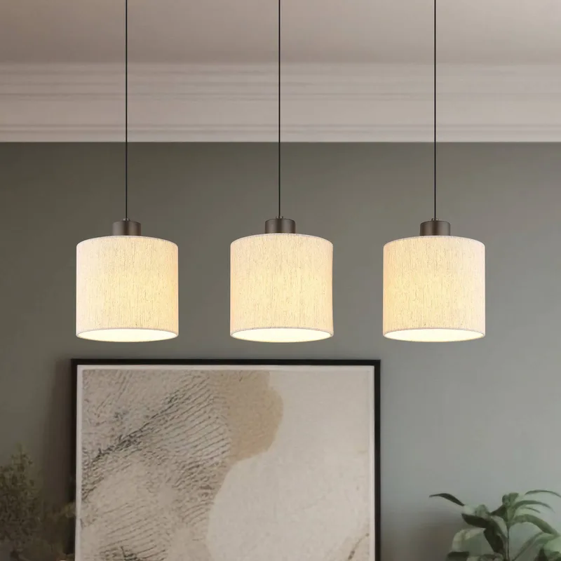 LED hanglamp Thea, lengte 74 cm, 3-lamps, crème/matzwart by Globo in Cream, Matzwart – product photo