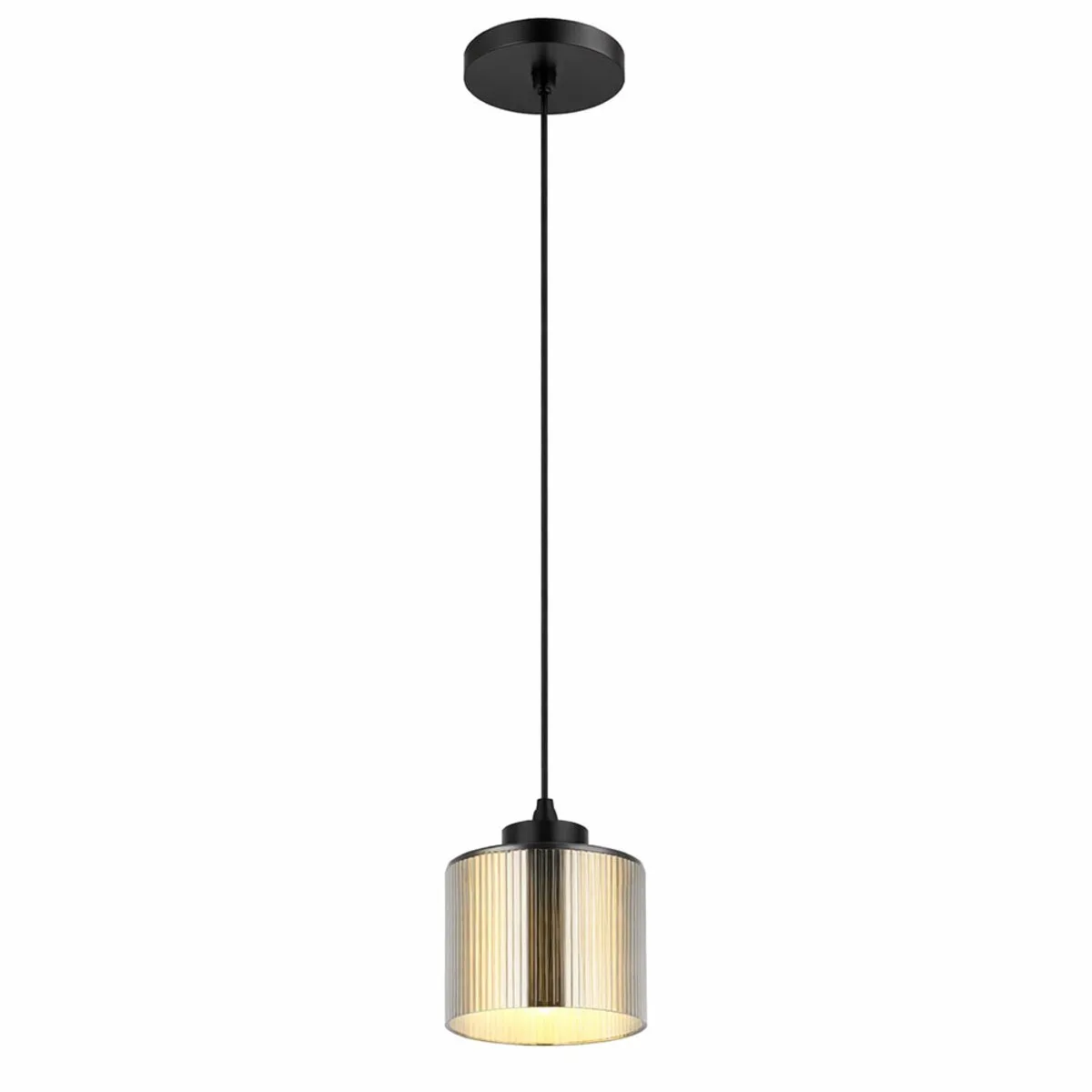 LED hanglamp verchroomd glas hanglamp zwart-chroom hanglamp in hoogte verstelbaar, metaal, 9W 810Lm warm wit, DxH 14x120 cm de Globo en Noir – photo produit