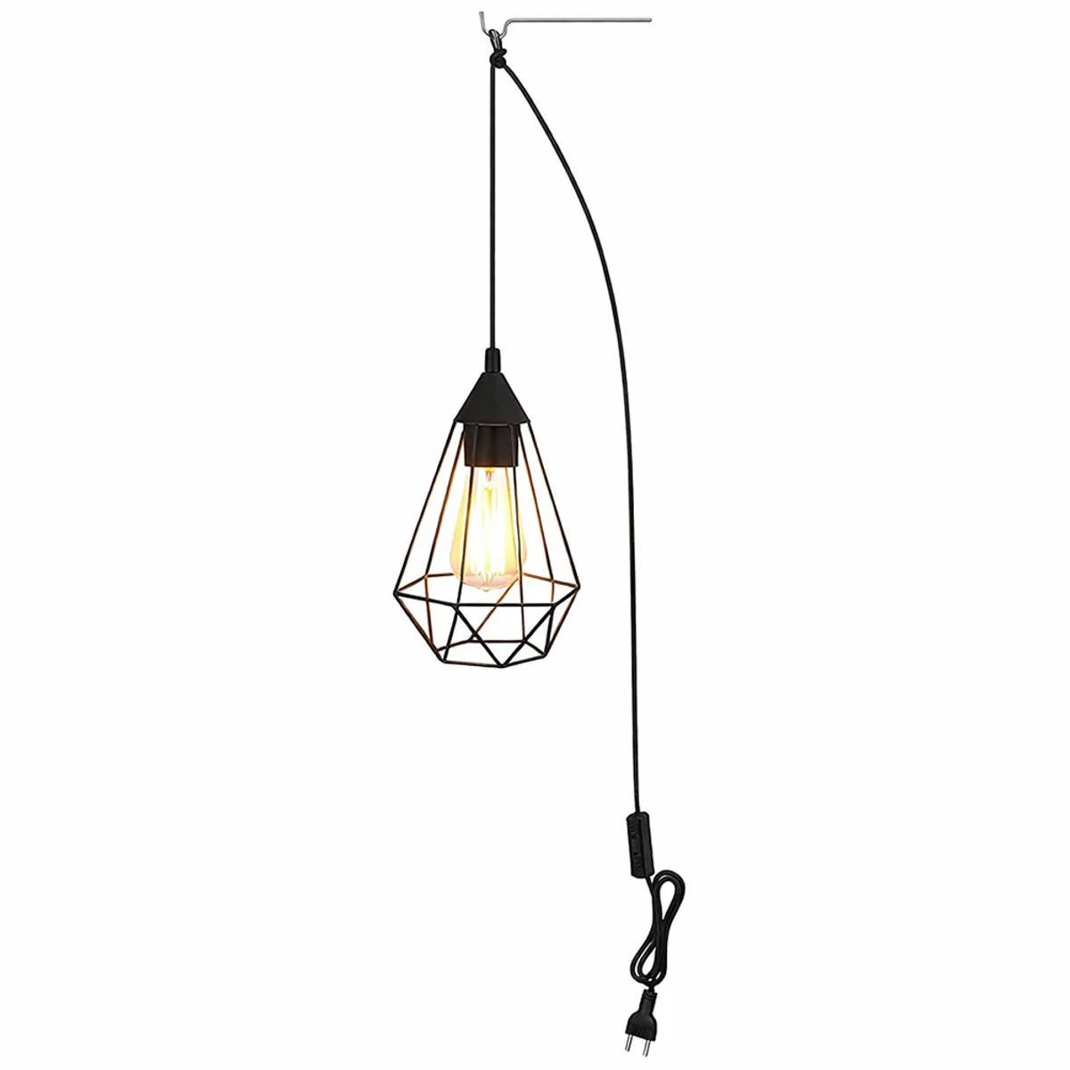 LED hanglamp wandlamp hanglamp woonkamerlamp metaal gaas slaapkamerlamp snoerlengte 245 cm, 7W 720lm warm wit, DxH 17 x 26 cm de Globo en Noir – photo produit