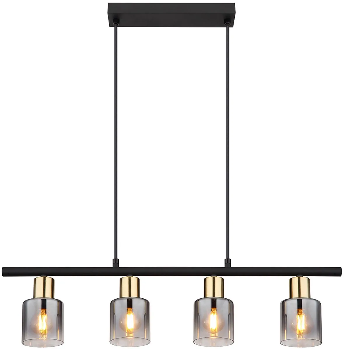 LED hanglamp woonkamer hanglamp rookglas hanglamp 3 vlammen, metaal, 4x 6W 700lm warm wit, LxBxH 65x8x120 cm de Globo en Gris – photo produit