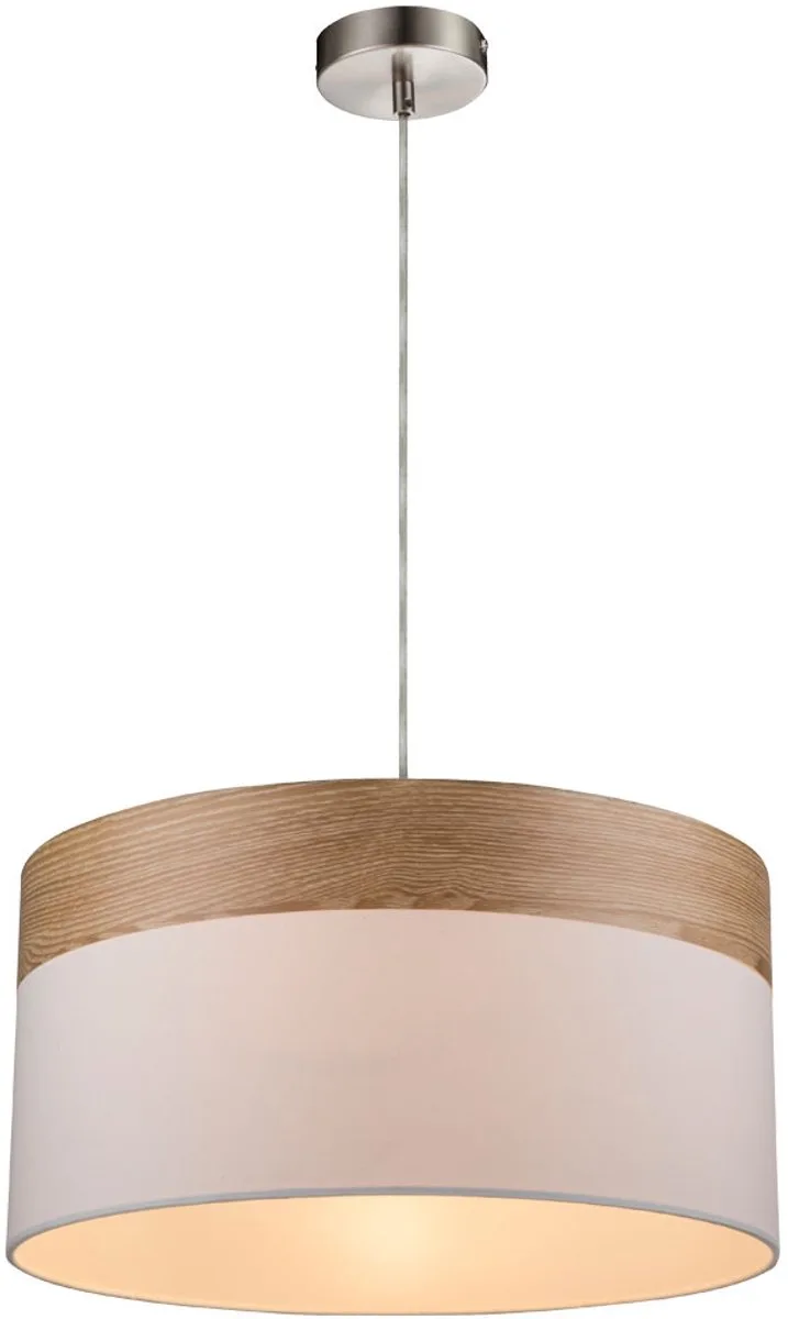 LED hanglamp woonkamerlamp hanglamp eettafel lamp keukenlamp hout look, wit textiel, 9W 810lm warm wit, DxH 40x120 cm von Globo in Weiß – Produktfoto