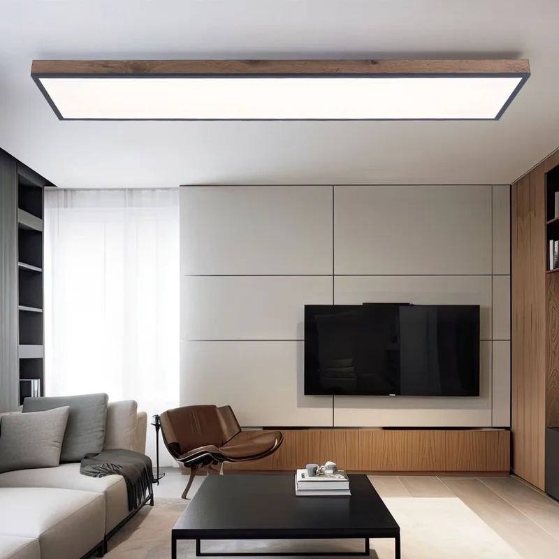 LED hout lamp eetkamerlampen hout look LED plafondlamp rechthoekig, MDF opaal grafiet modern, 1x LED 36W 2250Lm 3000K, HxLxB 6,5x120x30cm fra Globo i Brun – produktbillede