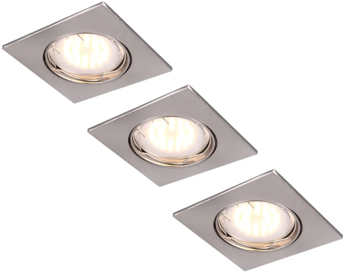 LED inbouwspot vierkante plafondlamp plafondlamp hal draaibaar, aluminium mat nikkel, 5W 330lm warm wit, LxBxD 8x8x10 cm, set van 3 fra Globo i Sølv – produktbillede