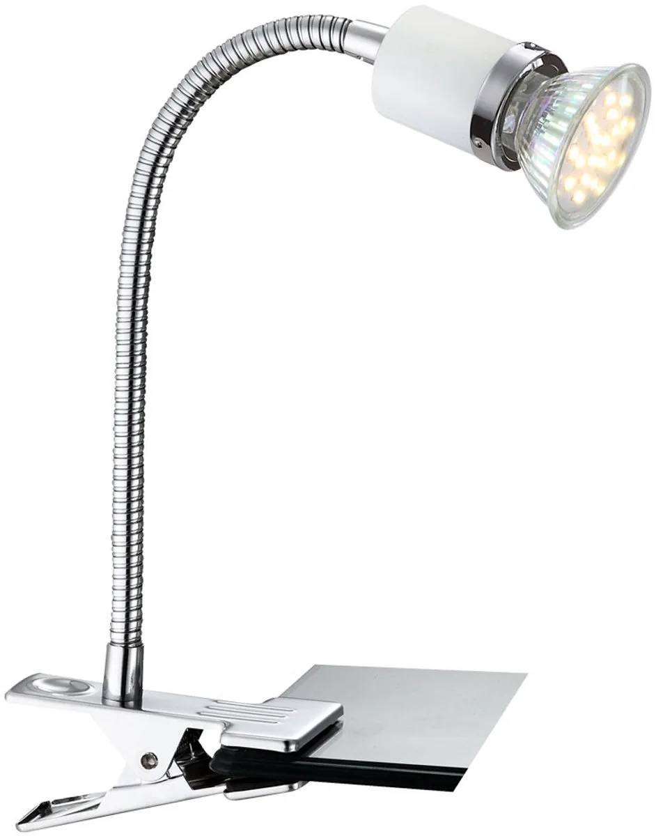 LED klemlamp LED zwanenhals tafellamp klemlamp wit met netstekker klemlamp bureau, flexo spot, chroom, 1x GU10 3W 250lm warm wit, bed keuken de Globo en Argent – photo produit