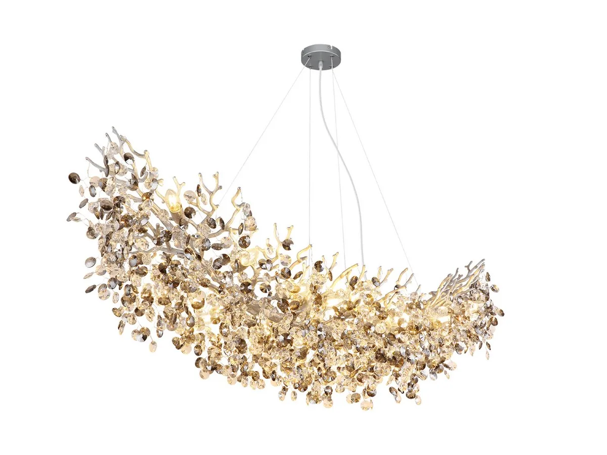 LED Kronleuchter mit Kristall 2-farbig Breite 150cm, dimmbar, LED wechselbar, Warmweiß, ausgefallene Pendelleuchte groß für Esstisch, Esszimmer-Lampe hängend fra Globo i Sølv – produktbillede