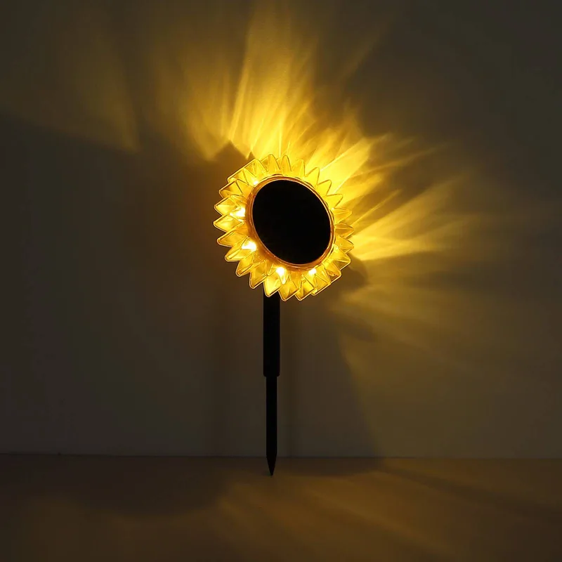 LED lamp op zonne-energie 33598 Zonnebloem Ø 13 cm, geel, kunststof fra Globo i Gul, Sort – produktbillede