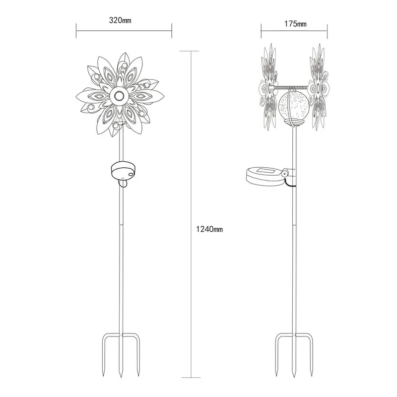 LED lamp op zonne-energie 36578S, grondspies, zilver/zwart, metaal fra Globo i Sølv, Sort, Helder, Gul – produktbillede
