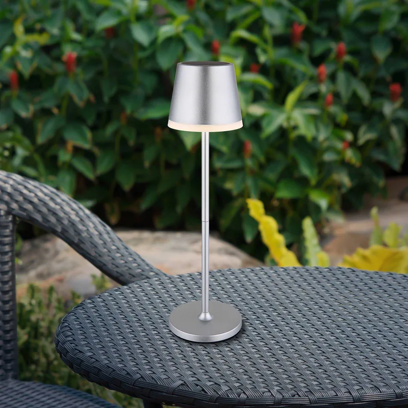 LED lamp op zonne-energie, metaal, hoogte 41 cm, IP44 de Globo en Argent – photo produit