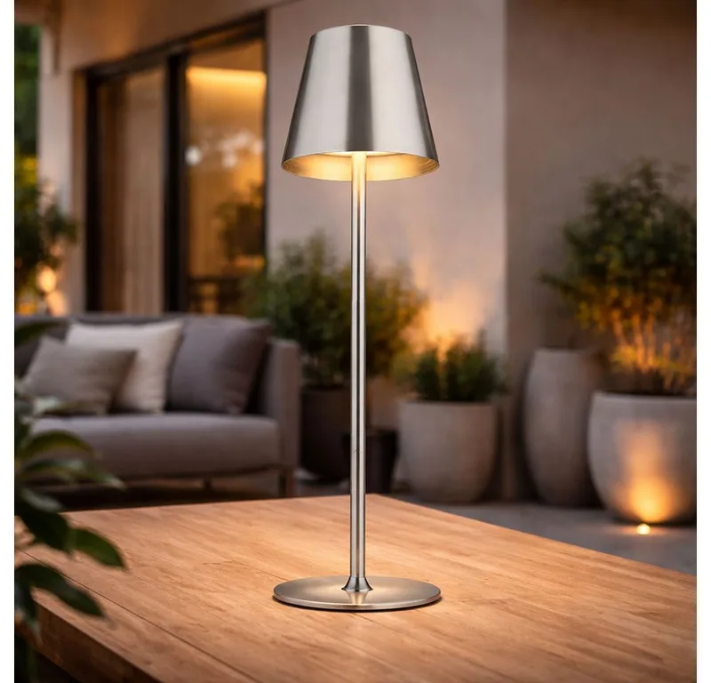 LED Leselampe, LED-Leuchtmittel fest verbaut, Warmweiß, Tischlampe Tischleuchte Innen Außen Touchdimmer LED Gartenlampe von Globo in Silber – Produktfoto