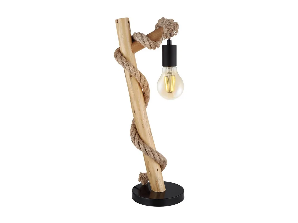 LED Nachttischlampe, Dimmfunktion, LED wechselbar, Warmweiß, groß-e ausgefallen-e maritim-e mit Holz & Seil dimmbar, H: 53,5cm von Globo in Beige – Produktfoto