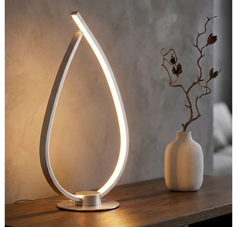 LED Nachttischlampe, LED-Leuchtmittel fest verbaut, Warmweiß, Tischleuchte LED Leselampe Beistelllampe silber matt Schnurschalter H de Globo en Argent – photo produit