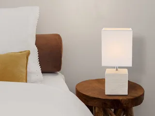 LED Nachttischlampe, LED wechselbar, warmweiß, Designklassiker Fensterlampe Fensterbank Lampenschirme Stoff Weiß 29cm von Globo in Beige, Weiß – Produktfoto 2 von 4