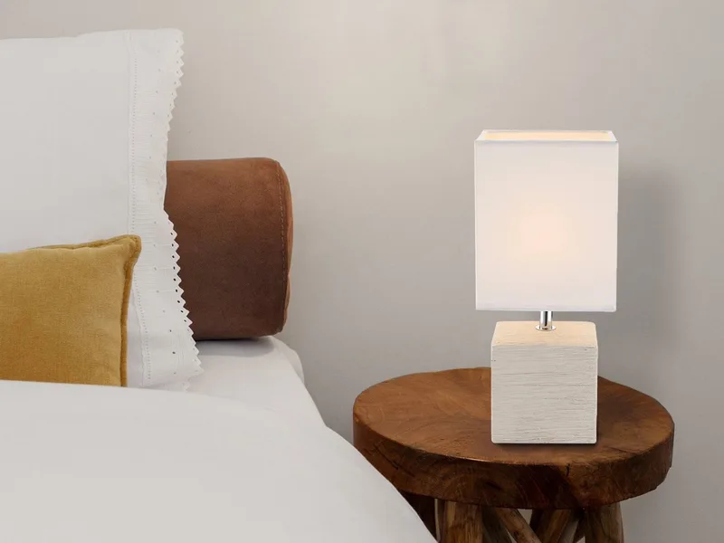 LED Nachttischlampe, LED wechselbar, warmweiß, Designklassiker Fensterlampe Fensterbank Lampenschirme Stoff Weiß 29cm von Globo in Beige, Weiß – Produktfoto 2 von 4