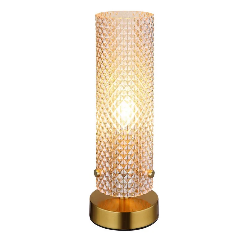 LED Nachttischlampe, Leuchtmittel inklusive, Warmweiß, LED Tischleuchte Wohnzimmerlampe goldfarben Schalter Glas H 28,5 cm de Globo – photo produit