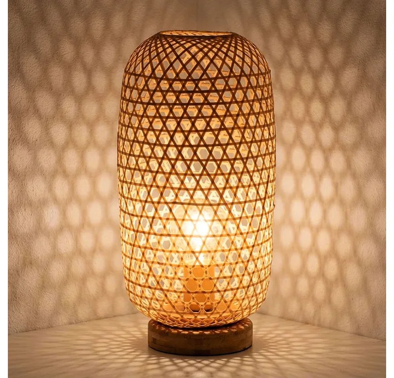 LED Nachttischlampe, Leuchtmittel inklusive, Warmweiß, LED Tischleuchte Wohnzimmerlampe Schalter Bambus naturfarben H 46 cm de Globo – photo produit