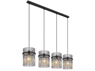 LED Pendelleuchte, Dimmfunktion, LED wechselbar, warmweiß, Esstisch-lampe hängend Lampenschirm-e Rauch-Glas mehrflammig, B: 110cm fra Globo i Sort – produktbillede 1 af 5