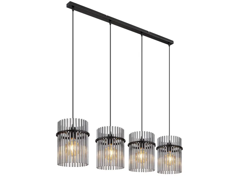 LED Pendelleuchte, Dimmfunktion, LED wechselbar, warmweiß, Esstisch-lampe hängend Lampenschirm-e Rauch-Glas mehrflammig, B: 110cm fra Globo i Sort – produktbillede 1 af 5