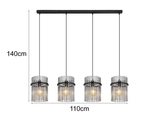 LED Pendelleuchte, Dimmfunktion, LED wechselbar, warmweiß, Esstisch-lampe hängend Lampenschirm-e Rauch-Glas mehrflammig, B: 110cm fra Globo i Sort – produktbillede 4 af 5