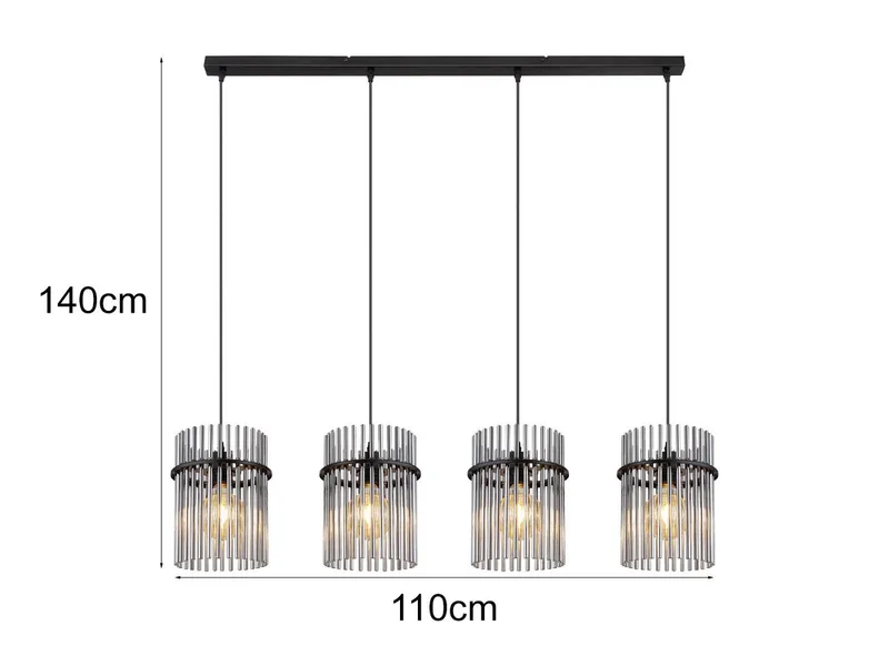 LED Pendelleuchte, Dimmfunktion, LED wechselbar, warmweiß, Esstisch-lampe hängend Lampenschirm-e Rauch-Glas mehrflammig, B: 110cm fra Globo i Sort – produktbillede 4 af 5