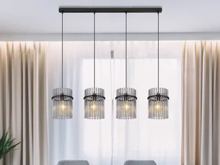 LED Pendelleuchte, Dimmfunktion, LED wechselbar, warmweiß, Esstisch-lampe hängend Lampenschirm-e Rauch-Glas mehrflammig, B: 110cm fra Globo i Sort – produktbillede 2 af 5