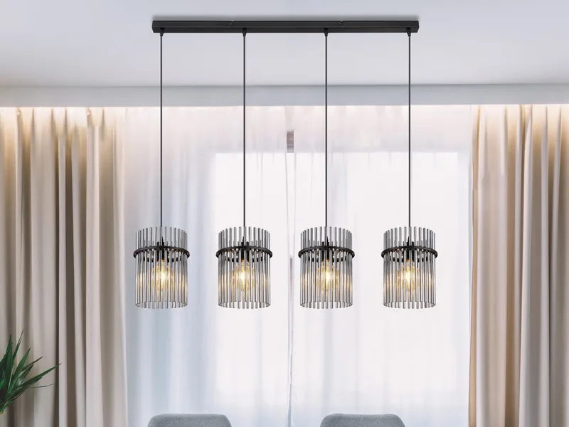 LED Pendelleuchte, Dimmfunktion, LED wechselbar, warmweiß, Esstisch-lampe hängend Lampenschirm-e Rauch-Glas mehrflammig, B: 110cm fra Globo i Sort – produktbillede 2 af 5