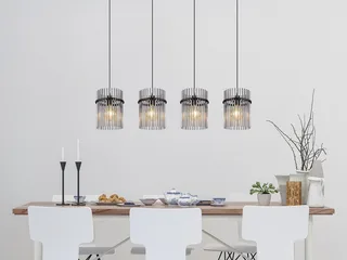 LED Pendelleuchte, Dimmfunktion, LED wechselbar, warmweiß, Esstisch-lampe hängend Lampenschirm-e Rauch-Glas mehrflammig, B: 110cm fra Globo i Sort – produktbillede 5 af 5