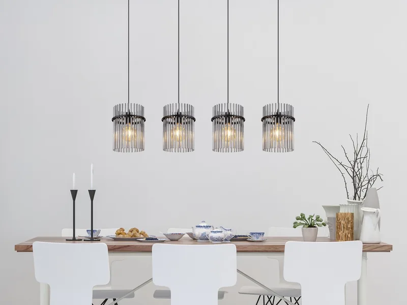 LED Pendelleuchte, Dimmfunktion, LED wechselbar, warmweiß, Esstisch-lampe hängend Lampenschirm-e Rauch-Glas mehrflammig, B: 110cm fra Globo i Sort – produktbillede 5 af 5
