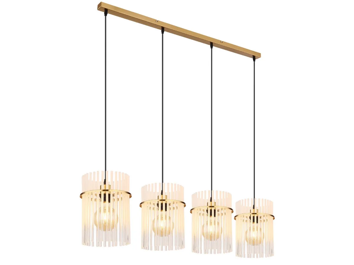 LED Pendelleuchte, Dimmfunktion, LED wechselbar, warmweiß, Esstisch-lampe hängend Lampenschirm-e Glas mehrflammig Gold, B: 110cm von Globo in Gold – Produktfoto