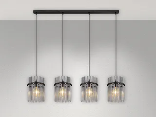 LED Pendelleuchte, Dimmfunktion, LED wechselbar, warmweiß, Esstisch-lampe hängend Lampenschirm-e Rauch-Glas mehrflammig, B: 110cm fra Globo i Sort – produktbillede 3 af 5