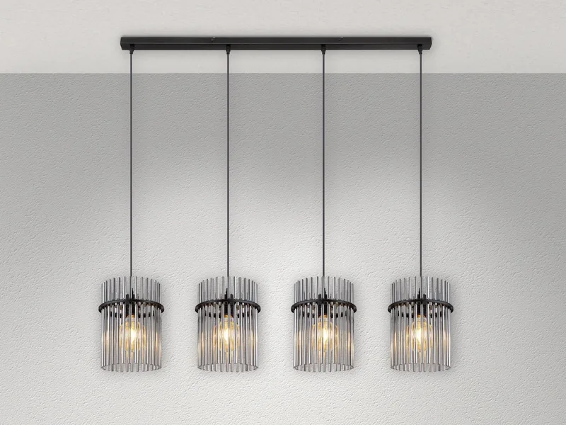LED Pendelleuchte, Dimmfunktion, LED wechselbar, warmweiß, Esstisch-lampe hängend Lampenschirm-e Rauch-Glas mehrflammig, B: 110cm fra Globo i Sort – produktbillede 3 af 5