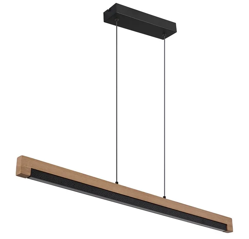 LED Pendelleuchte, LED-Leuchtmittel fest verbaut, Warmweiß, LED Pendellampe Esstischleuchte Metall Holzbalken braun H 120 cm de Globo en Noir – photo produit 5 sur 5
