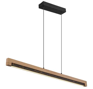 LED Pendelleuchte, LED-Leuchtmittel fest verbaut, Warmweiß, LED Pendellampe Esstischleuchte Metall Holzbalken braun H 120 cm de Globo en Noir – photo produit 2 sur 5