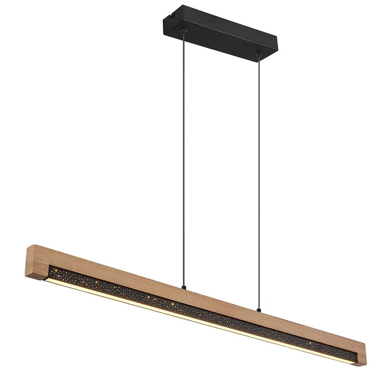 LED Pendelleuchte, LED-Leuchtmittel fest verbaut, Warmweiß, LED Pendellampe Esstischleuchte Metall Holzbalken braun H 120 cm de Globo en Noir – photo produit 2 sur 5