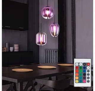 LED Pendelleuchte, Leuchtmittel inklusive, Farbwechsel, Warmweiß, Hänge Decken Lampe dimmbar FERNBEDIENUNG Glas Leuchte rauch im Set de Globo en Noir – photo produit 4 sur 4
