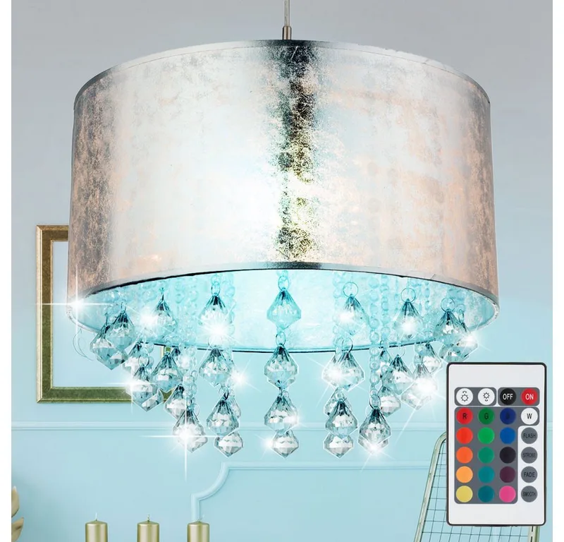 LED Pendelleuchte, Leuchtmittel inklusive, Farbwechsel, Warmweiß, Deckenlampe Hängeleuchte Kristalllampe Kronleuchter LED de Globo en Argent – photo produit