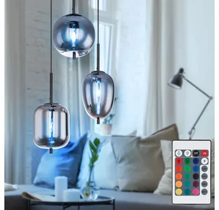 LED Pendelleuchte, Leuchtmittel inklusive, Farbwechsel, Warmweiß, Hänge Decken Lampe dimmbar FERNBEDIENUNG Glas Leuchte rauch im Set de Globo en Noir – photo produit 3 sur 4