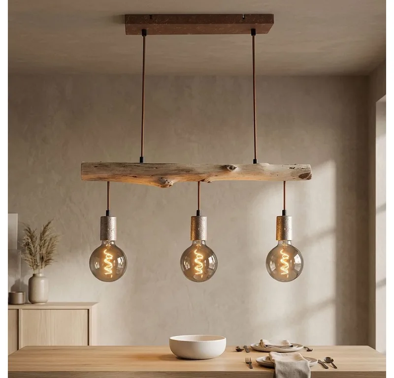 LED Pendelleuchte, Leuchtmittel inklusive, Warmweiß, Hängeleuchte Holz Esstisch Lampe Küche hängend Retro Deckenleuchte de Globo en Marron – photo produit