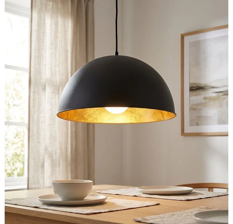 LED Pendelleuchte, Leuchtmittel inklusive, Warmweiß, Pendellampe Hängeleuchte Esstischlampe Retro gold LED H 120 cm by Globo in Black – product photo