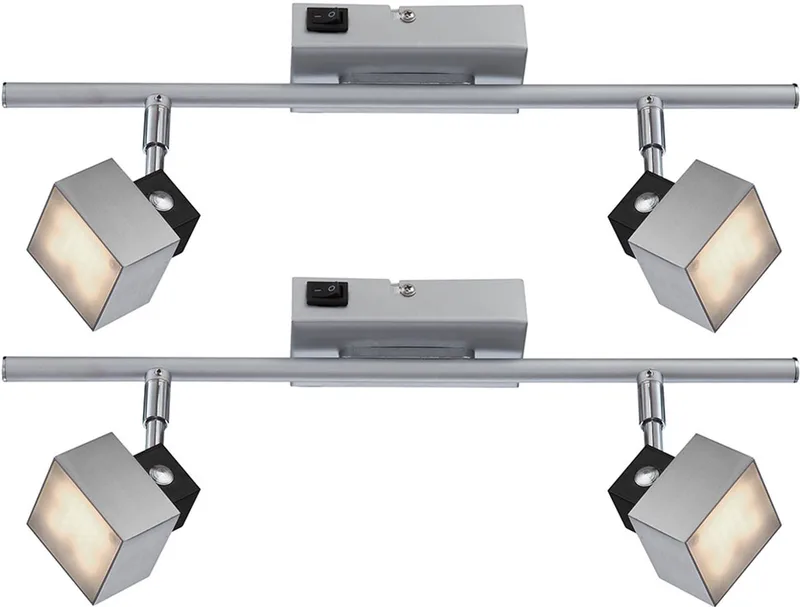 LED plafondlamp 2 vlammen spot zwenkbaar chroom, 2x 5W 350Lm warm wit, LxBxH 40x6x17 cm, set van 2 de Globo en Argent – photo produit