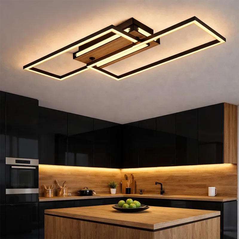 LED plafondlamp 3-niveau plafondlamp hout woonkamerverlichting verplaatsbaar, aluminium metaal, 34W 1700Lm warm wit, LxBxH 60x49x10 cm by Globo in Black – product photo